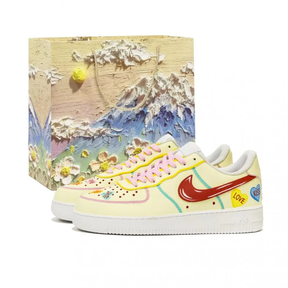 Nike Air Force 1 Fantasy, Confession Sweetheart Abrasion Resistant Low top Skateboard Shoes Men's Yellow