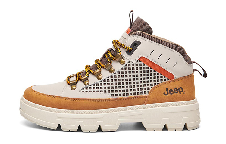 Jeep Abrasion Resistant Height Increasing Ankle Length Outdoor Boots Men's Beige Brown