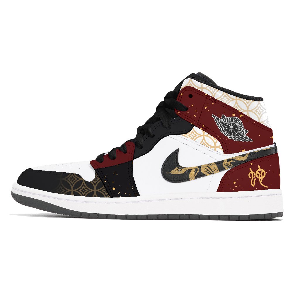 Jordan Air Jordan 1 Abrasion-Resistant Mid-Top Vintage Basketball Shoes Unisex Black Red