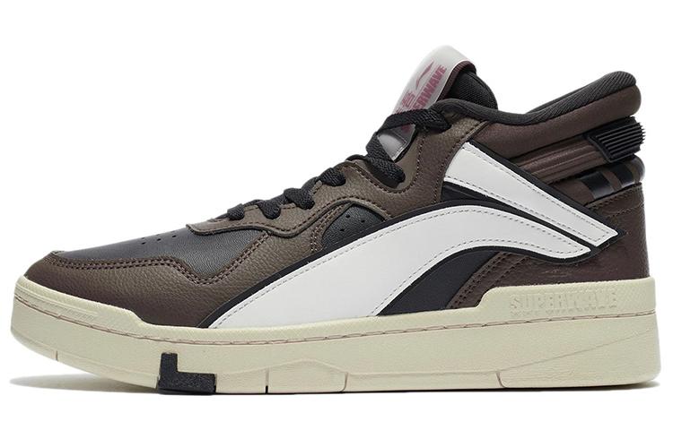 LiNing Wave Superwave Mid Wear-Resistant Slip-Resistant Cushioning Mid-Top Skateboard Shoes Brown Black And White