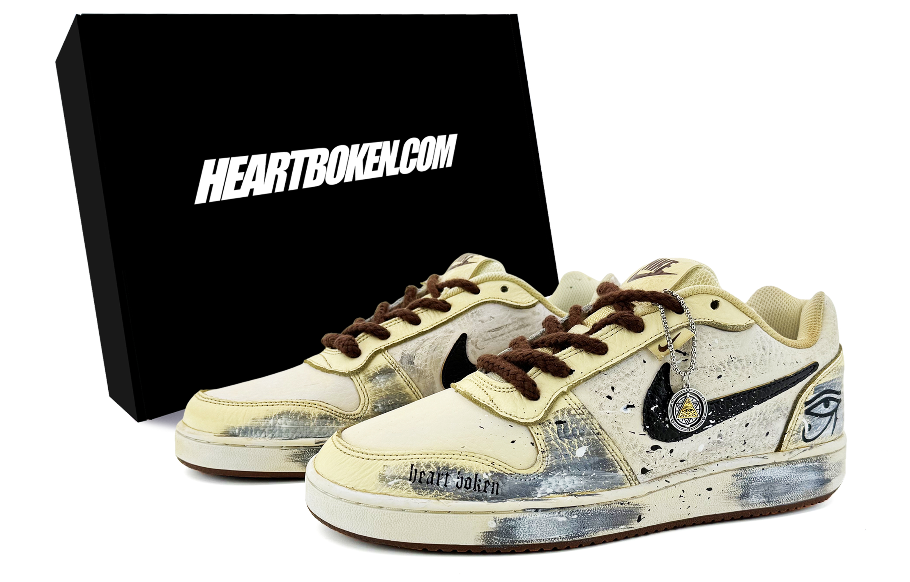 Nike EBERNON Sui Xin, Eye Of God, Box Wrapping, Wear Resistant And Non Slip Low top Skateboard Shoes Men's Beige Yellow