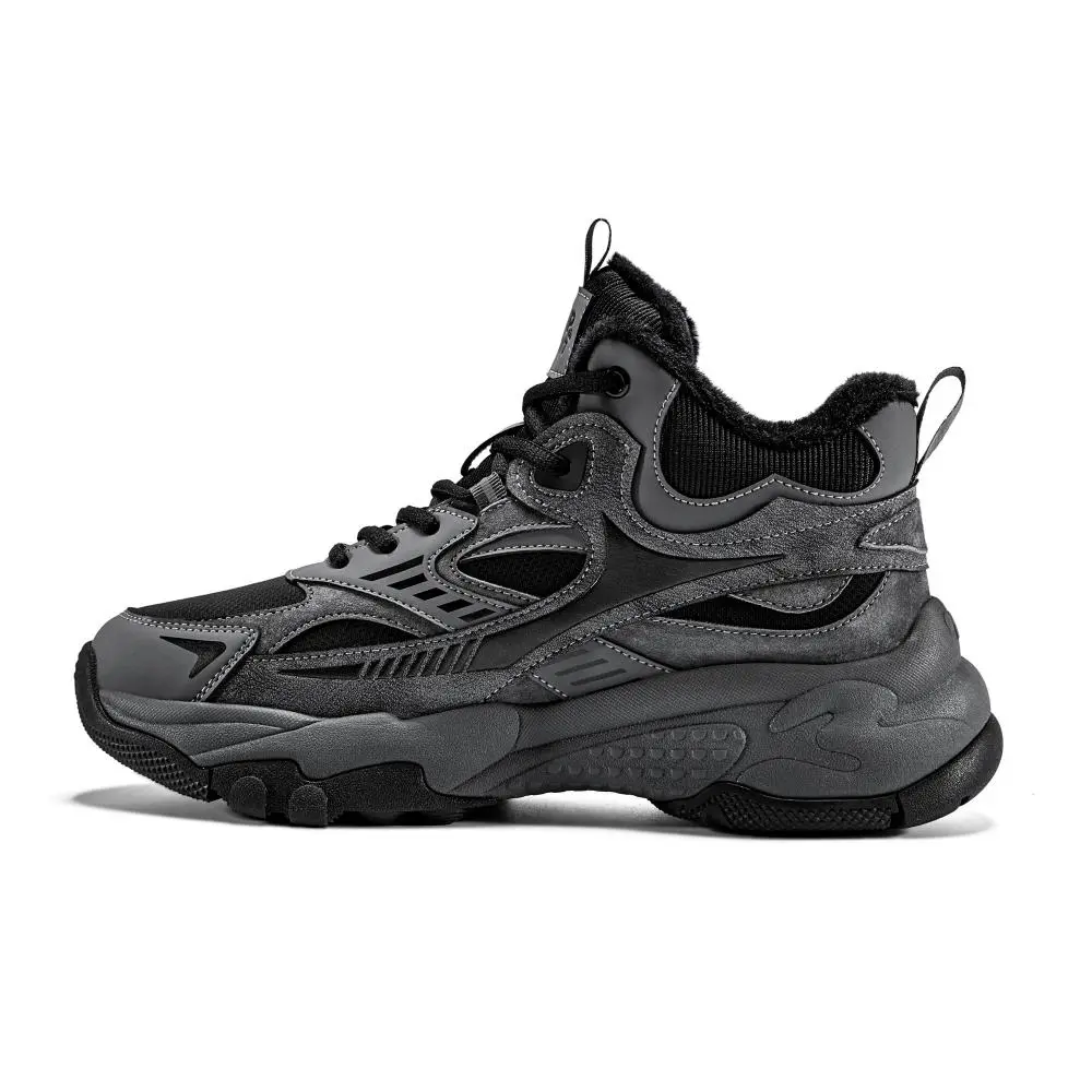 JEEP SPIRIT Black Warrior, Black Winter Men's Shoes Short Mid Calf Snow Boots Men's Volcanic Gray