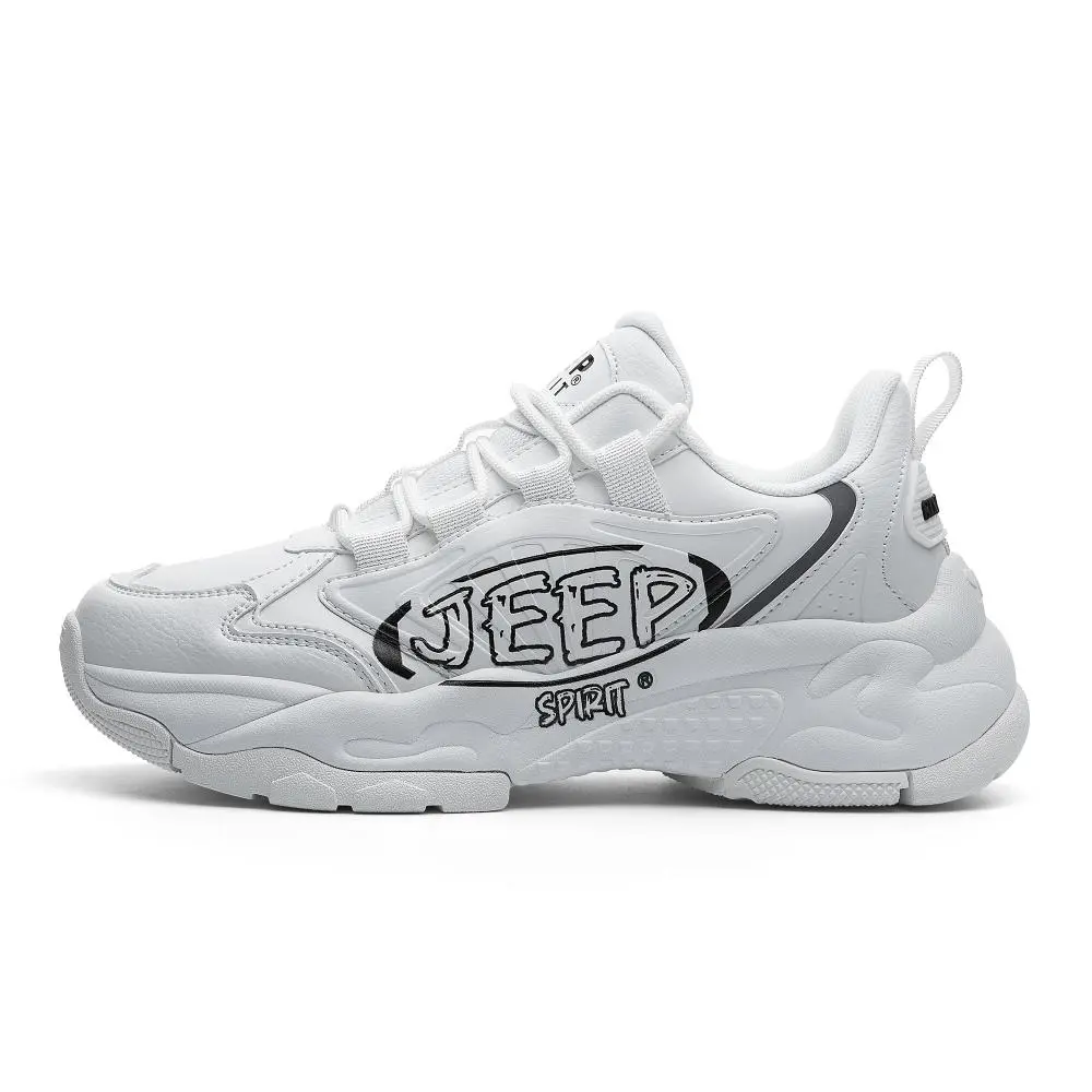 JEEP SPIRIT Abrasion Resistant Waterproof Height Increasing Low top Chunky Sneakers Men's White