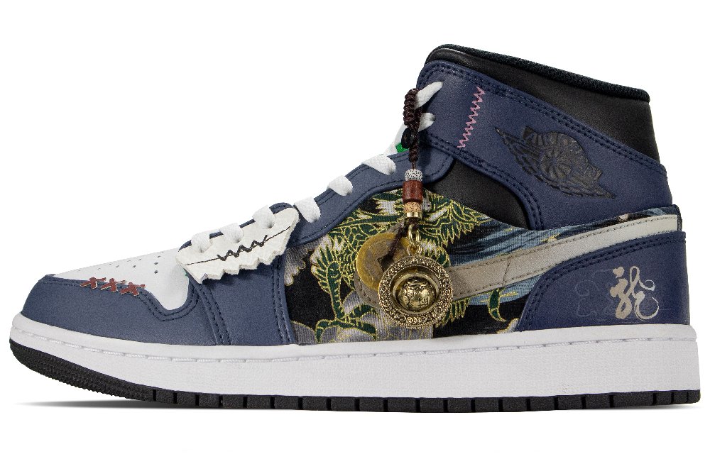 Jordan Air Jordan 1 Cushioning Anti-Slip And Wear-Resistant Mid-Top Vintage Basketball Shoes Men's Blue White