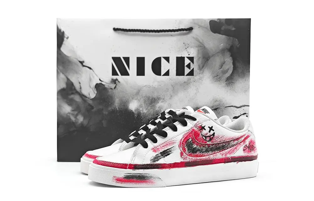 Nike Court Legacy Explosive Graffiti Waterproof Abrasion Resistant Lightweight Low Top Skateboard Shoes Unisex White