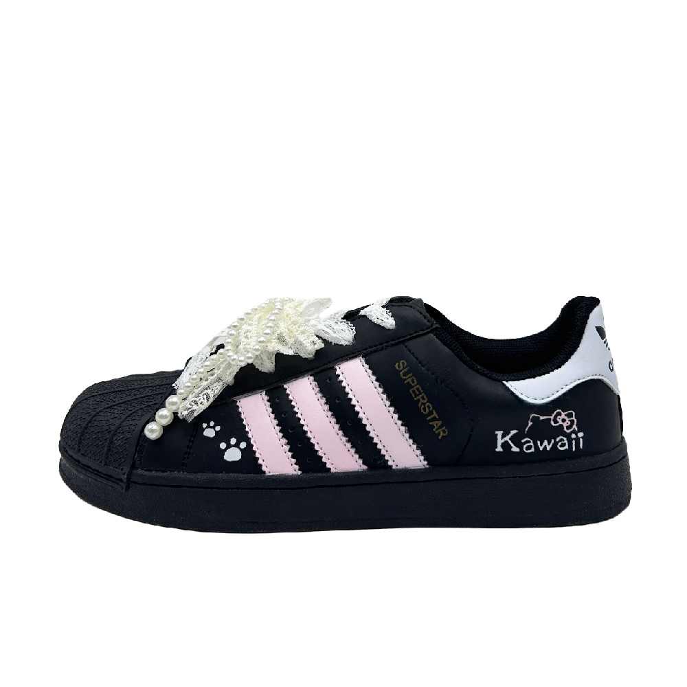 Adidas Originals SUPERSTAR Milk Puff Cat Paw Coverage Low Top Skateboard Shoes Unisex Black Pink White
