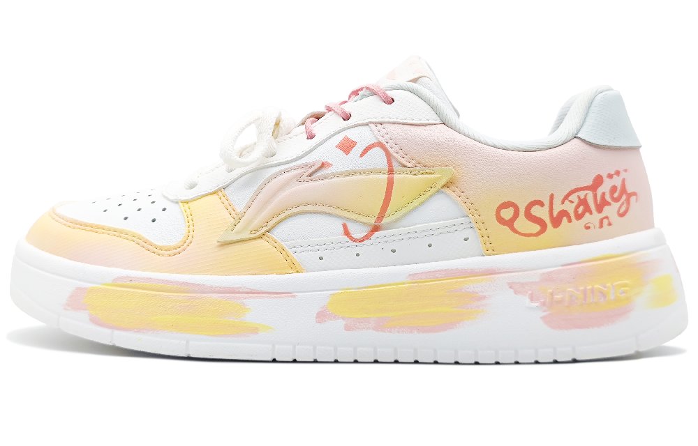 LiNing Pontoon Boats Slip Resistant Shock Absorbers Low top Skateboard Shoes Women's White Yellow Pink