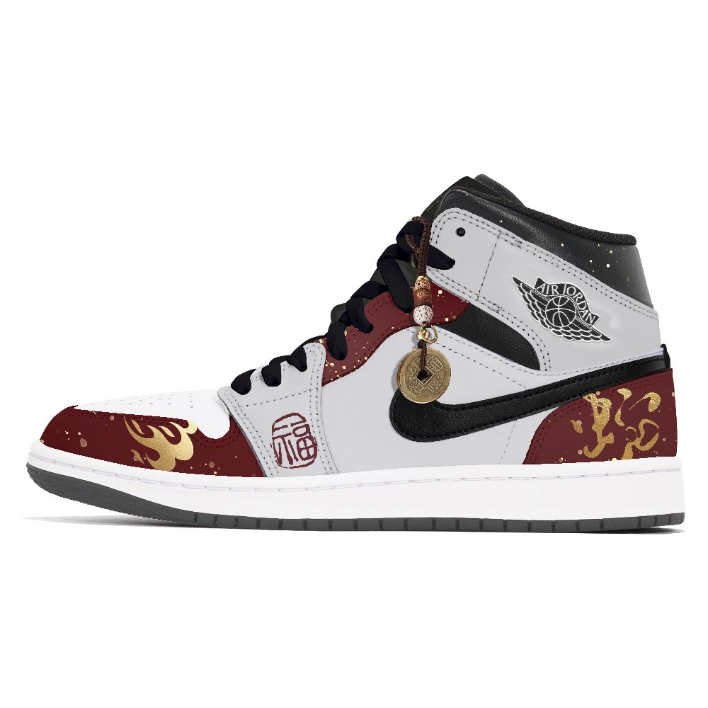 Jordan Air Jordan 1 Joy Lemon Anti-Slip Wear-Resistant Mid-Top Vintage Basketball Shoes Unisex Red Gray