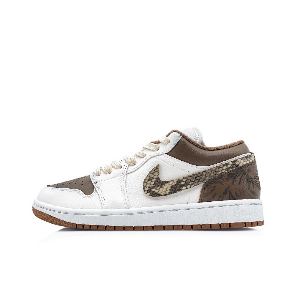 Jordan Air Jordan 1 Slip Resistant Cushioning Low Top Vintage Basketball Shoes Unisex White Brown