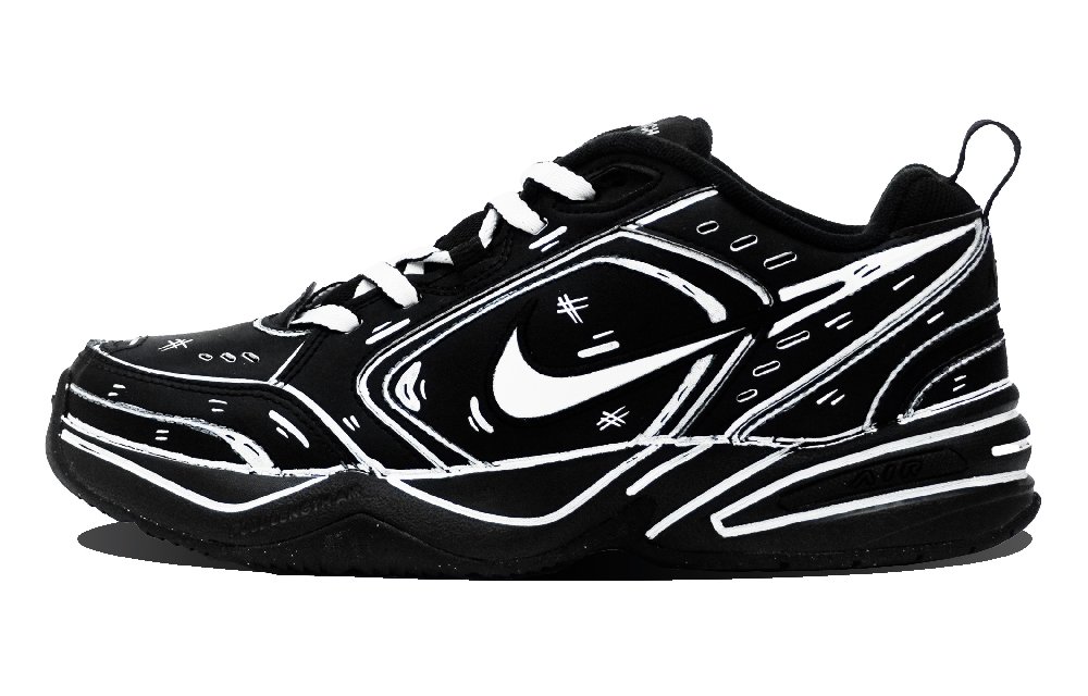 Nike Air Monarch 4 Abrasion Resistant Low Top Chunky Sneakers Unisex Black White