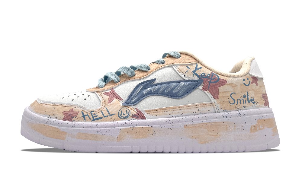 LiNing Pontoon Boats Slip Resistant Cushioning Abrasion Resistant Low Top Skateboard Shoes Women's White Apricot