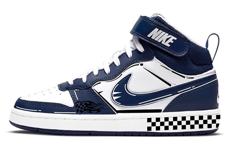 Nike Court Borough2 Anti-Slip And Wear-Resistant Breathable Mid-Top Skateboard Shoes GS Blue White