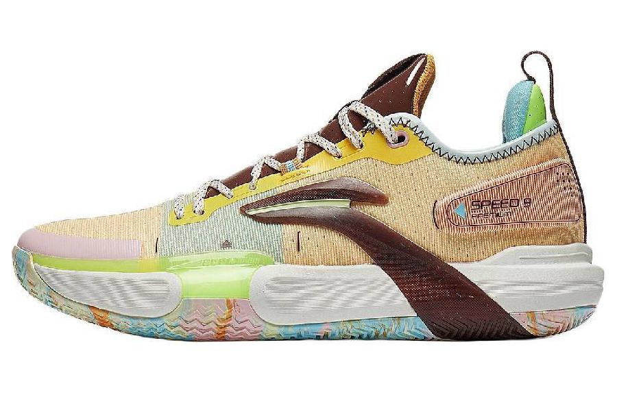 LiNing Speed 9 Premium BOOM Technology Wear-Resistant Low-Top Basketball Shoes Men's Yellow Brown Blue