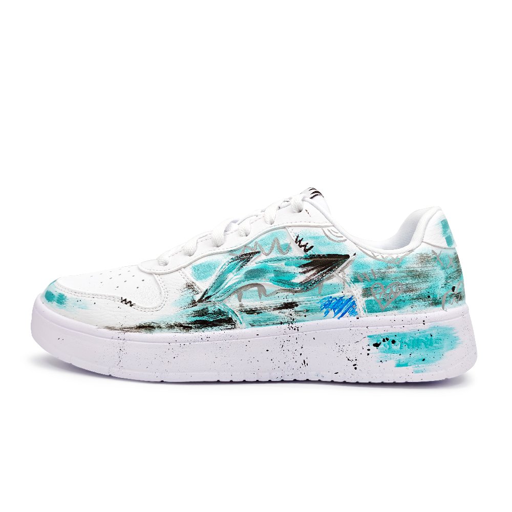 LiNing Pontoon Boats Lightweight Breathable Height Increasing Low top Skateboard Shoes Unisex White