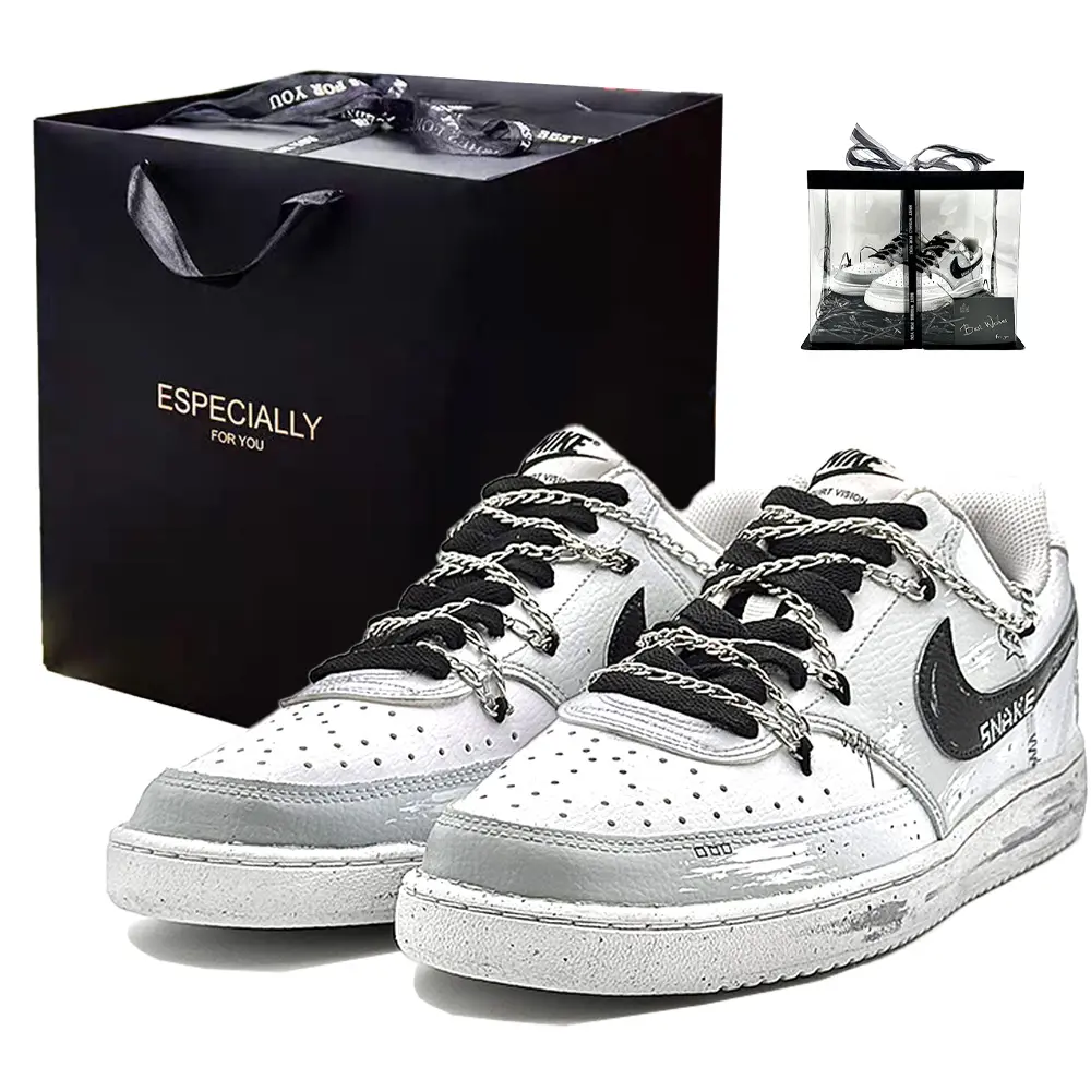 Nike Court Vision 1 Abrasion Resistant Low top Skateboard Shoes Men's Black White