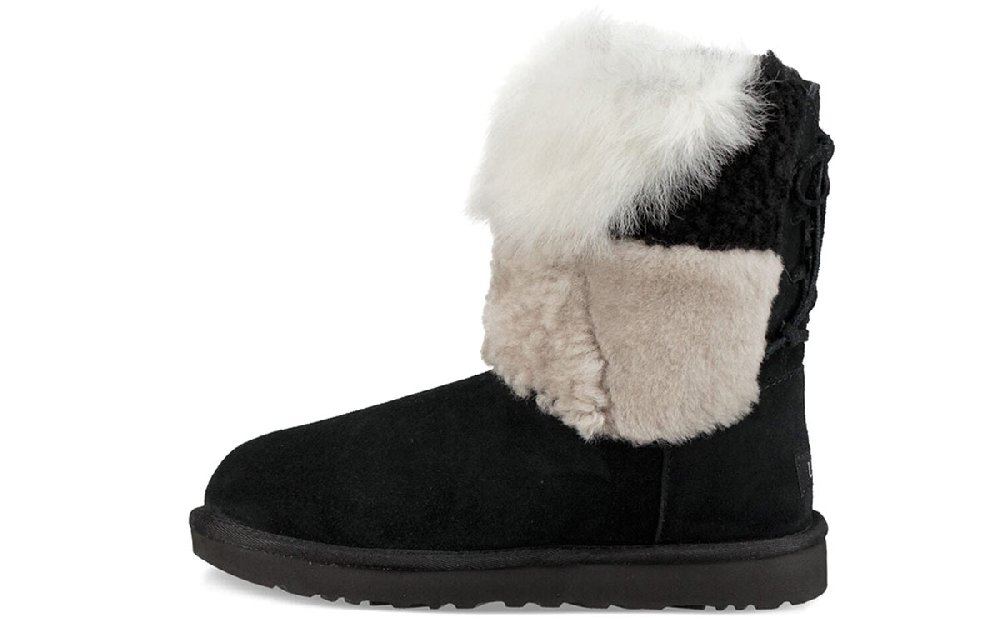 UGG Classic Short Patchwork Fluff Stay Warm Cozy Fleece Lined Black Women's