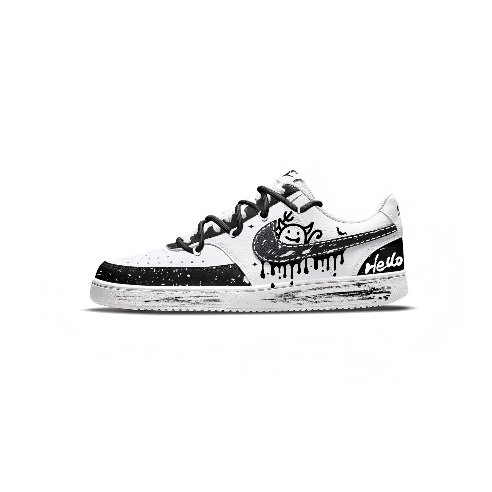 Nike Court Vision 1 Little Black Demon Slip Resistant Abrasion Resistant Low top Skateboard Shoes Unisex Black White