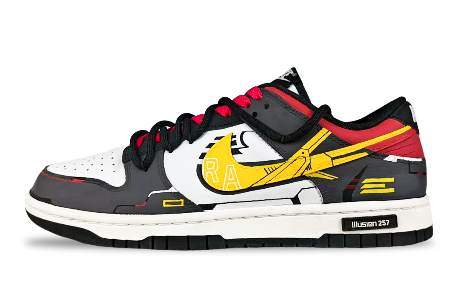 Nike Dunk Fairyland, Passionate Gundam Abrasion Resistant Low top Skateboard Shoes Men's Gray Red Yellow