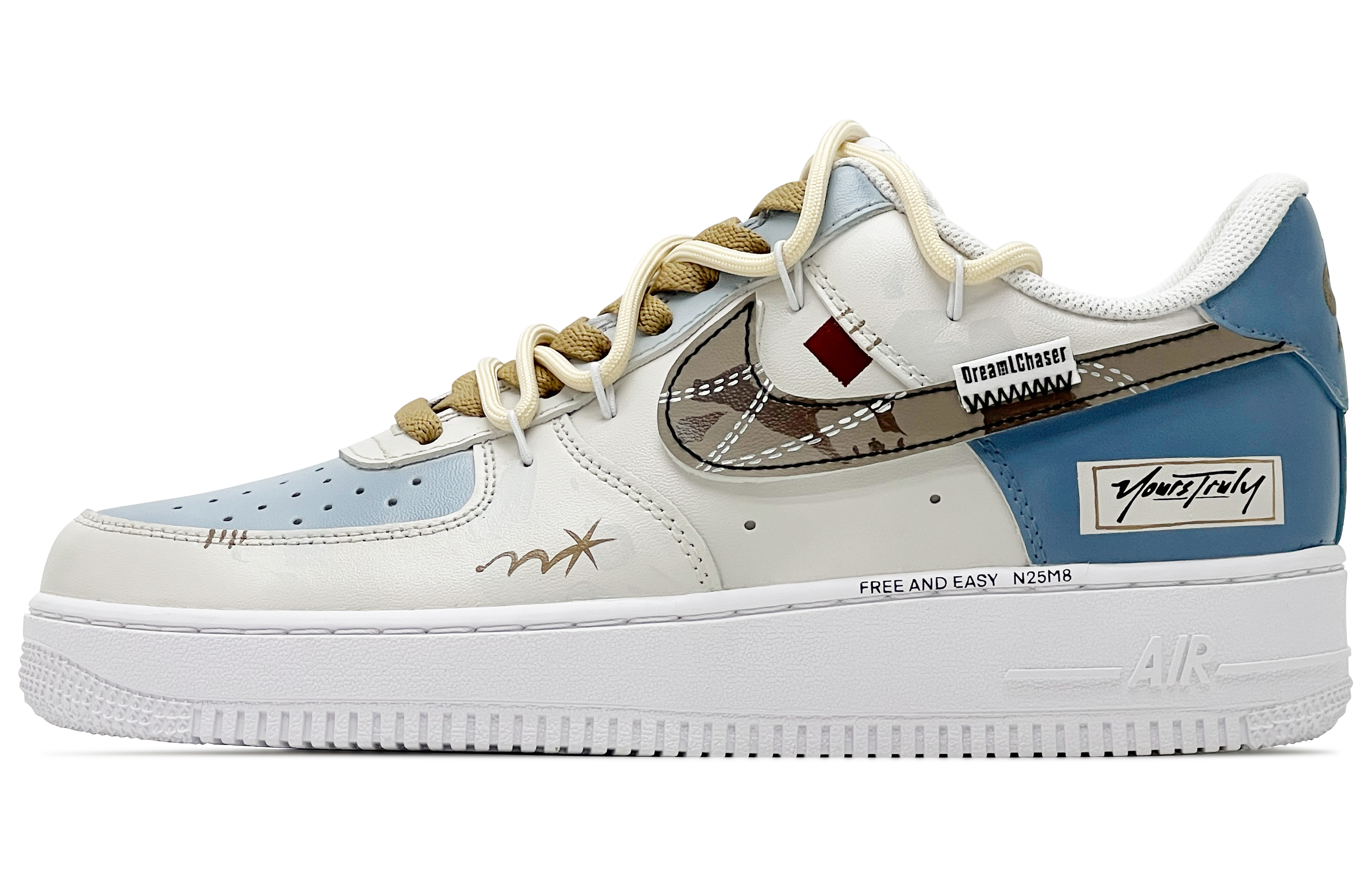 Nike Air Force 1 Abrasion Resistant Low top Skateboard Shoes Men's Beige Coffee Blue