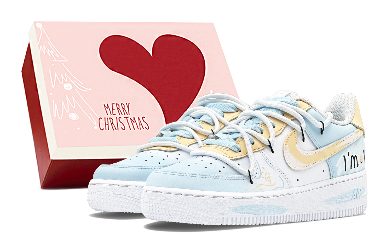 Nike Air Force 1 Air Force 1 Sunshine Smile Anti-Slip Wear-Resistant Low-Top Skateboard Shoes Women's White Blue