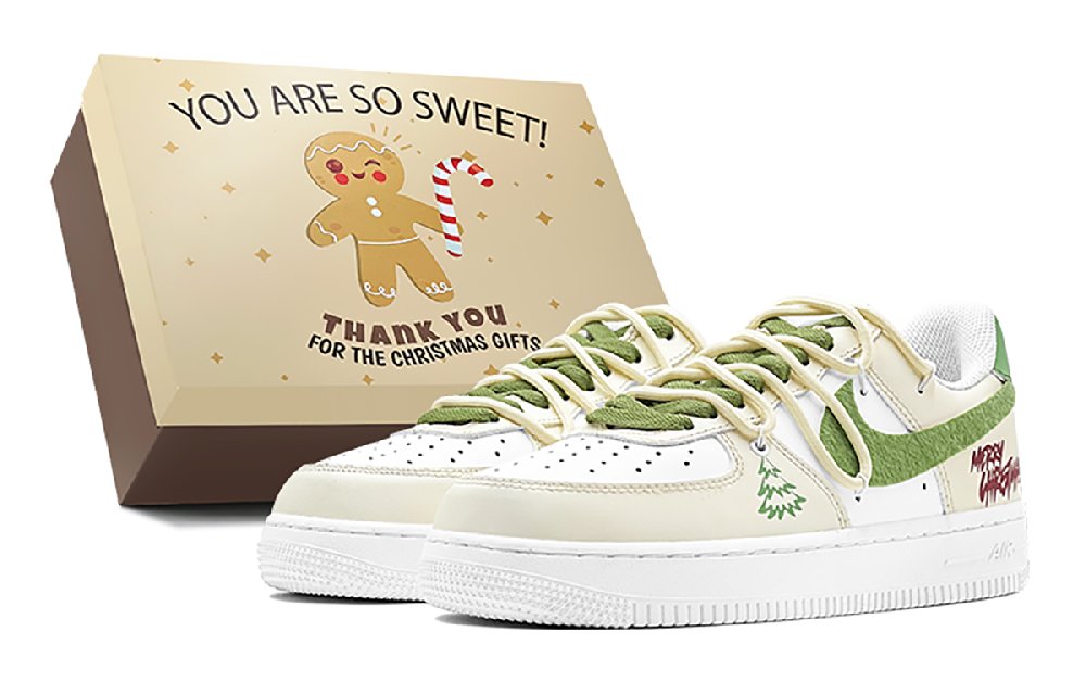 Nike Air Force 1 Christmas Atmosphere Felt Texture SWOOSH Trendy Low-Top Skateboard Shoes Men's Yellow Green