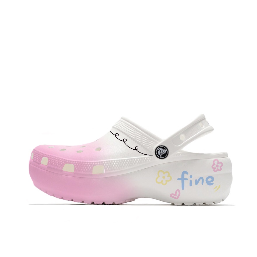 Crocs Classic Platform Clog Mandala Pink, Beach Girlish Campus Style Clogs Unisex Pink White