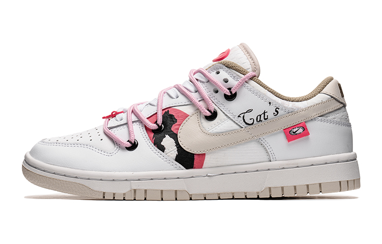 Nike Dunk Low Wild Crane Manufacturing Abrasion-Resistant Low-Top Skateboard Shoes Women's White Pink