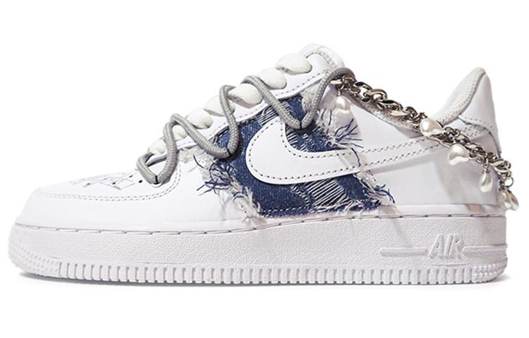 Nike Air Force 1 Anti-Slip And Wear-Resistant Lightweight Low-Top Skateboard Shoes Women's White Blue
