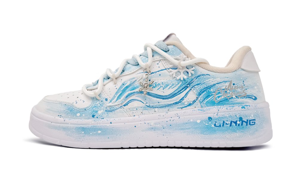 LiNing Pontoon Boats Anti-Slip And Wear-Resistant Breathable Low-Top Skateboard Shoes Women's White Blue