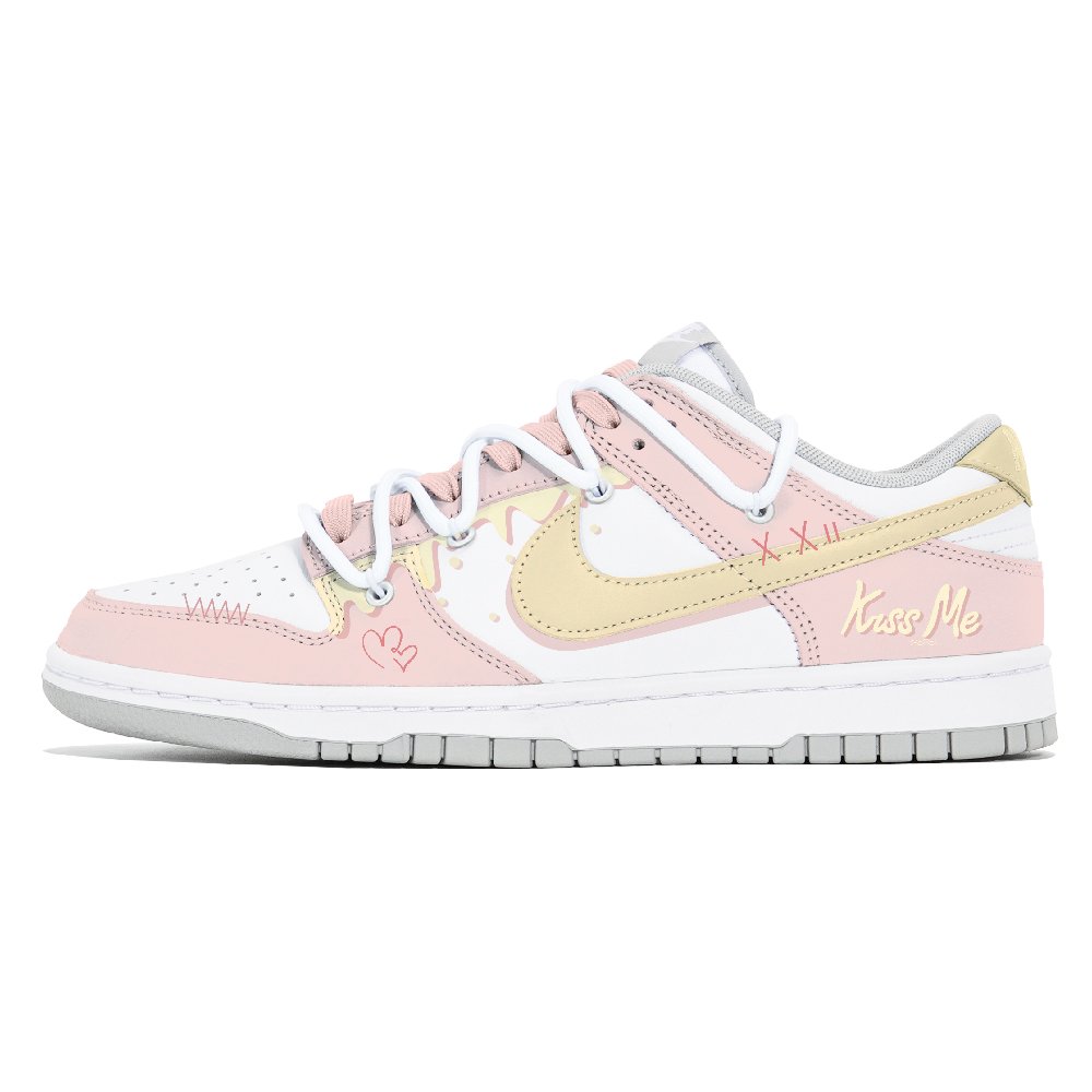Nike Dunk Slip-Resistant Low-Top Skateboard Shoes Women's Pink Yellow