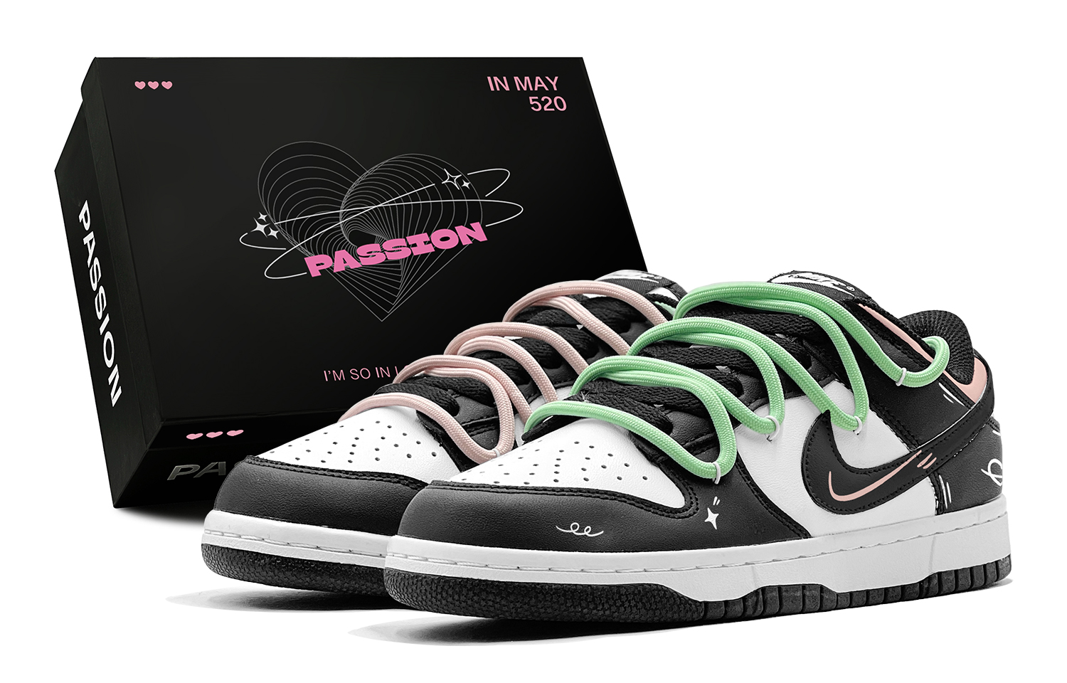 Nike Dunk Slip Resistant Low Top Skateboard Shoes Men's Pink Green