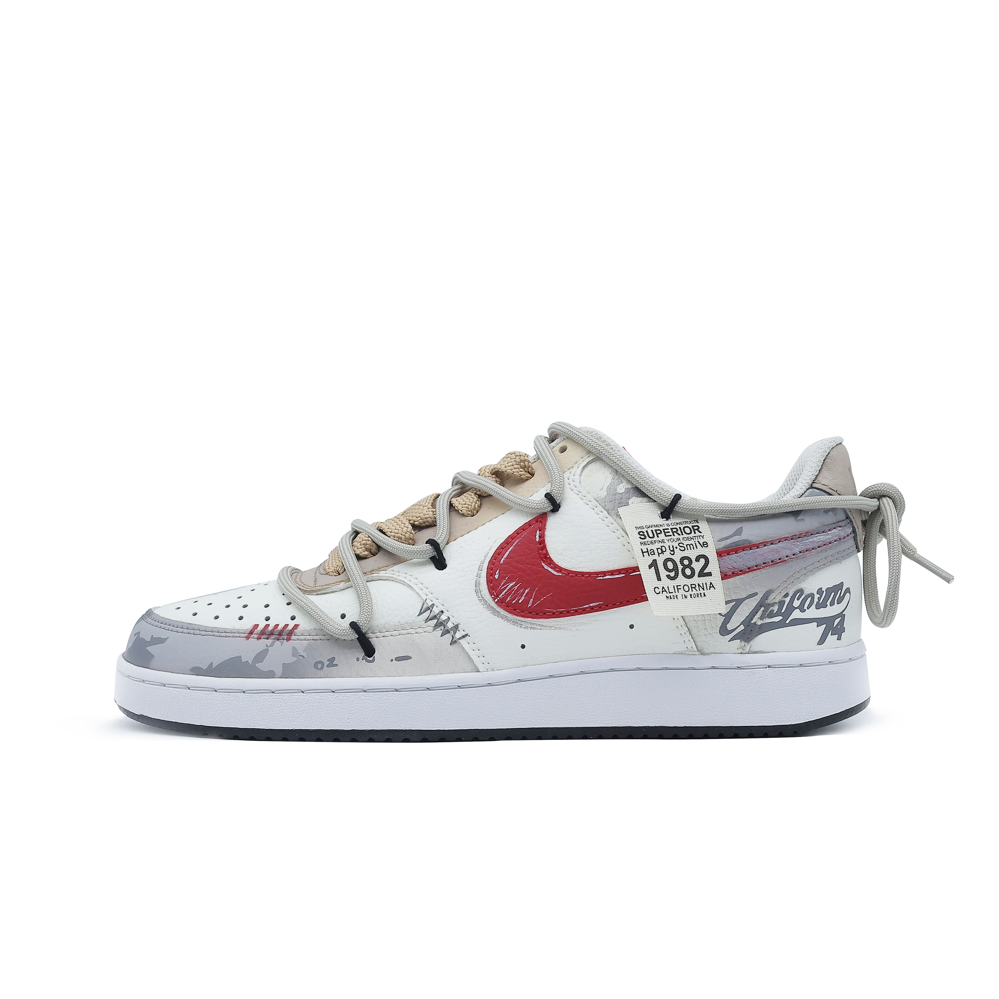 Nike Court Vision 1 Slip Resistant Shock Absorbers Low top Skateboard Shoes Unisex Red White