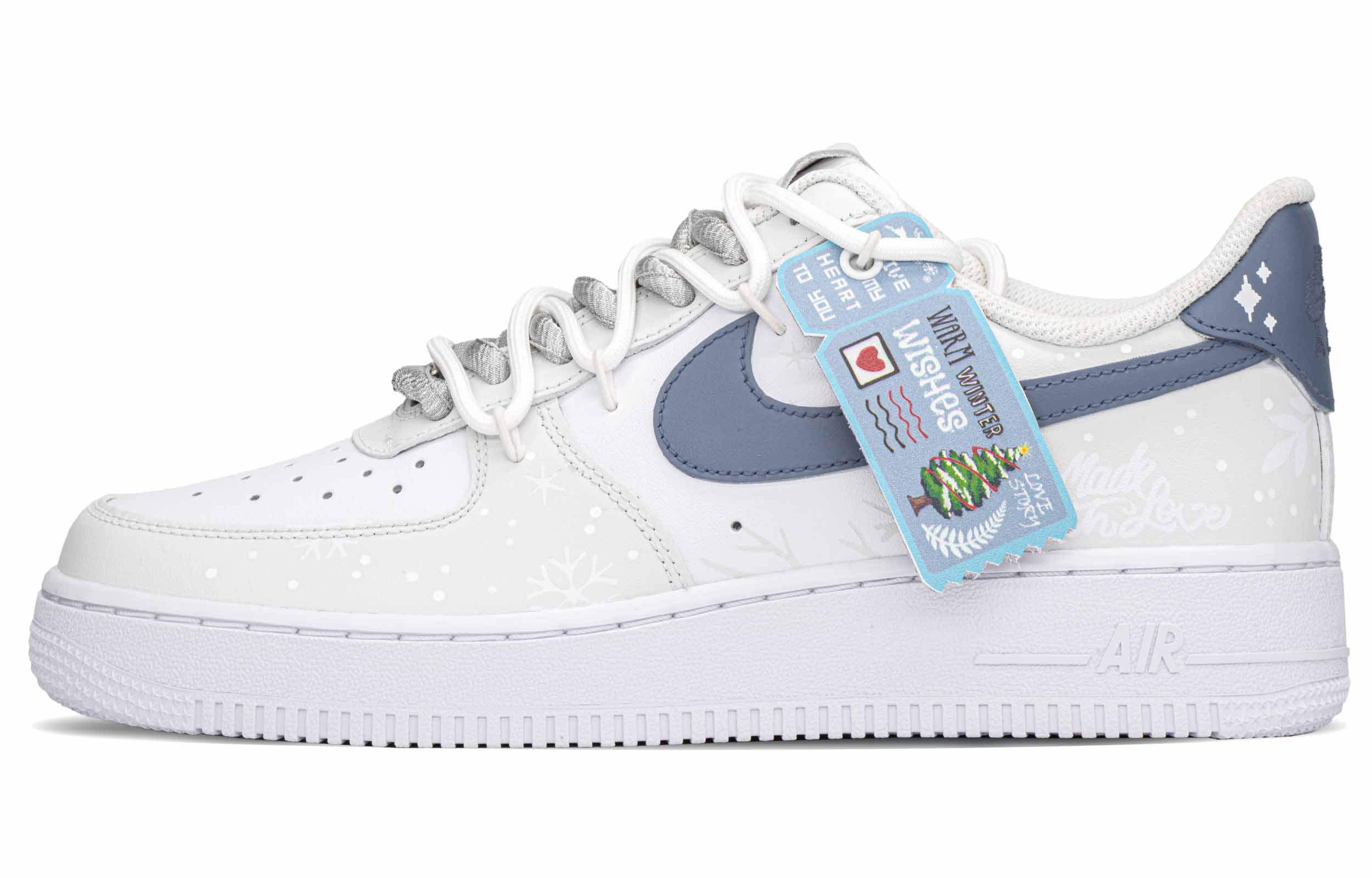 Nike Air Force 1 Slip-Resistant Low-Top Skateboard Shoes Men's Blue White Gray