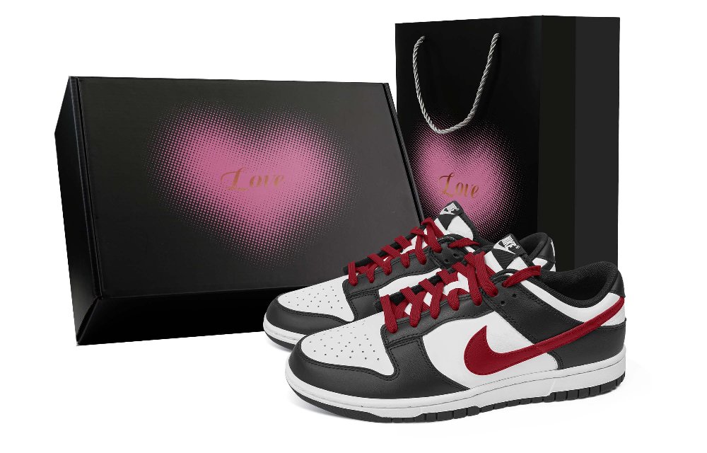 Nike Dunk Autumn Begonia Heart Box Anti Slip Wear Resistant Low Top Skateboard Shoes Unisex Black White Red