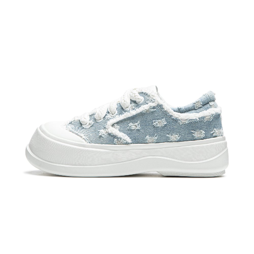 LiNing Honey Platform Slip Resistant Abrasion Resistant Low top Casual Shoes Women's Floral Blue