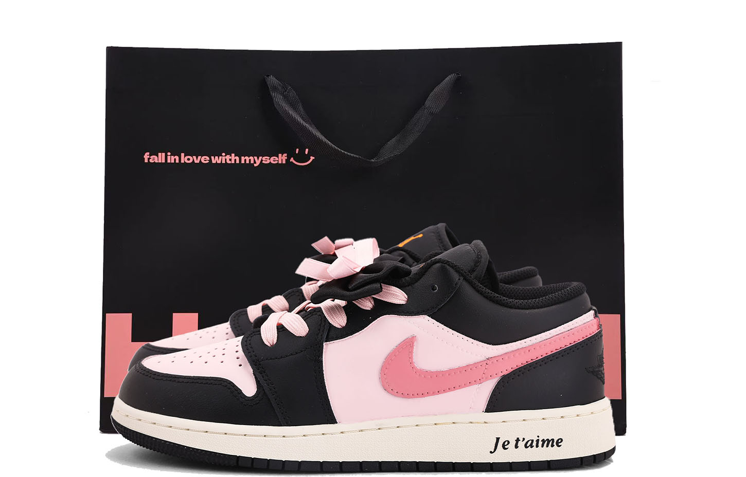 Jordan Air Jordan 1 Abrasion Resistant Coverage Low top Vintage Basketball Shoes Women's Black Pink
