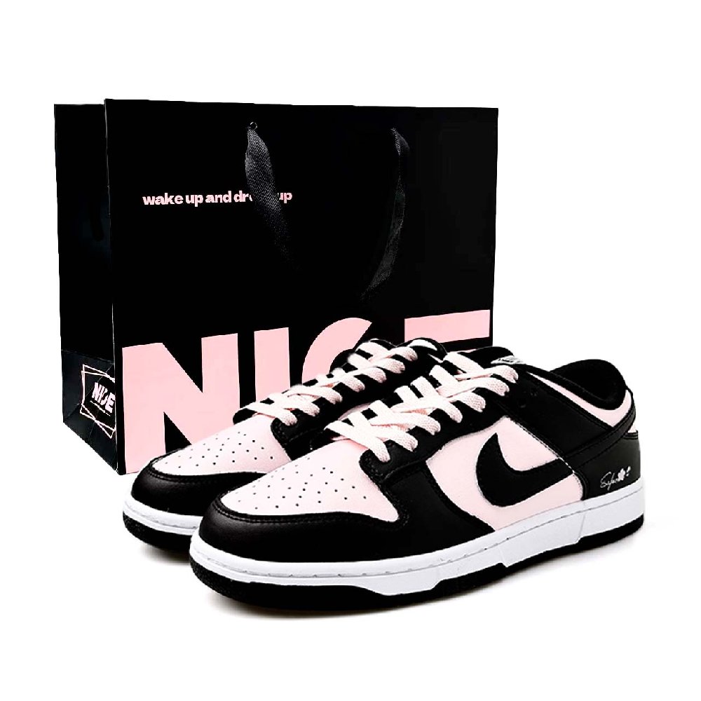 Nike Dunk Abrasion Resistant Low Top Skateboard Shoes Unisex Black Pink