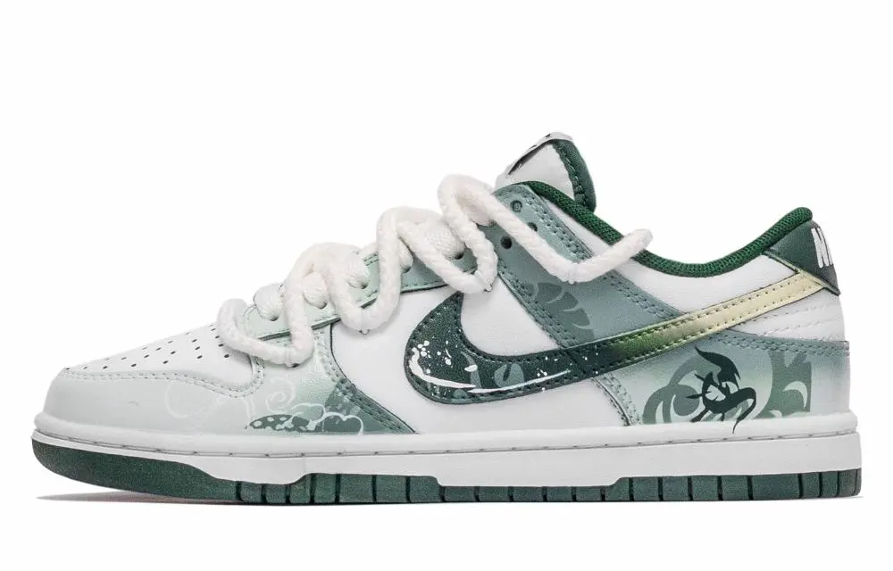 Nike Dunk Six Eight, Mountain And Sea Candle Dragon Height Increasing Low top Skateboard Shoes Unisex White Green