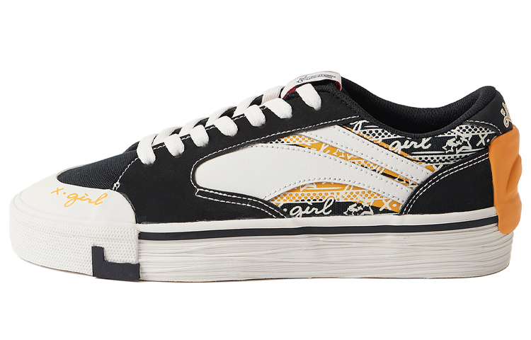 X-girl X LINING Wave Skateboard Shoes Women's Low-Top Black White Yellow