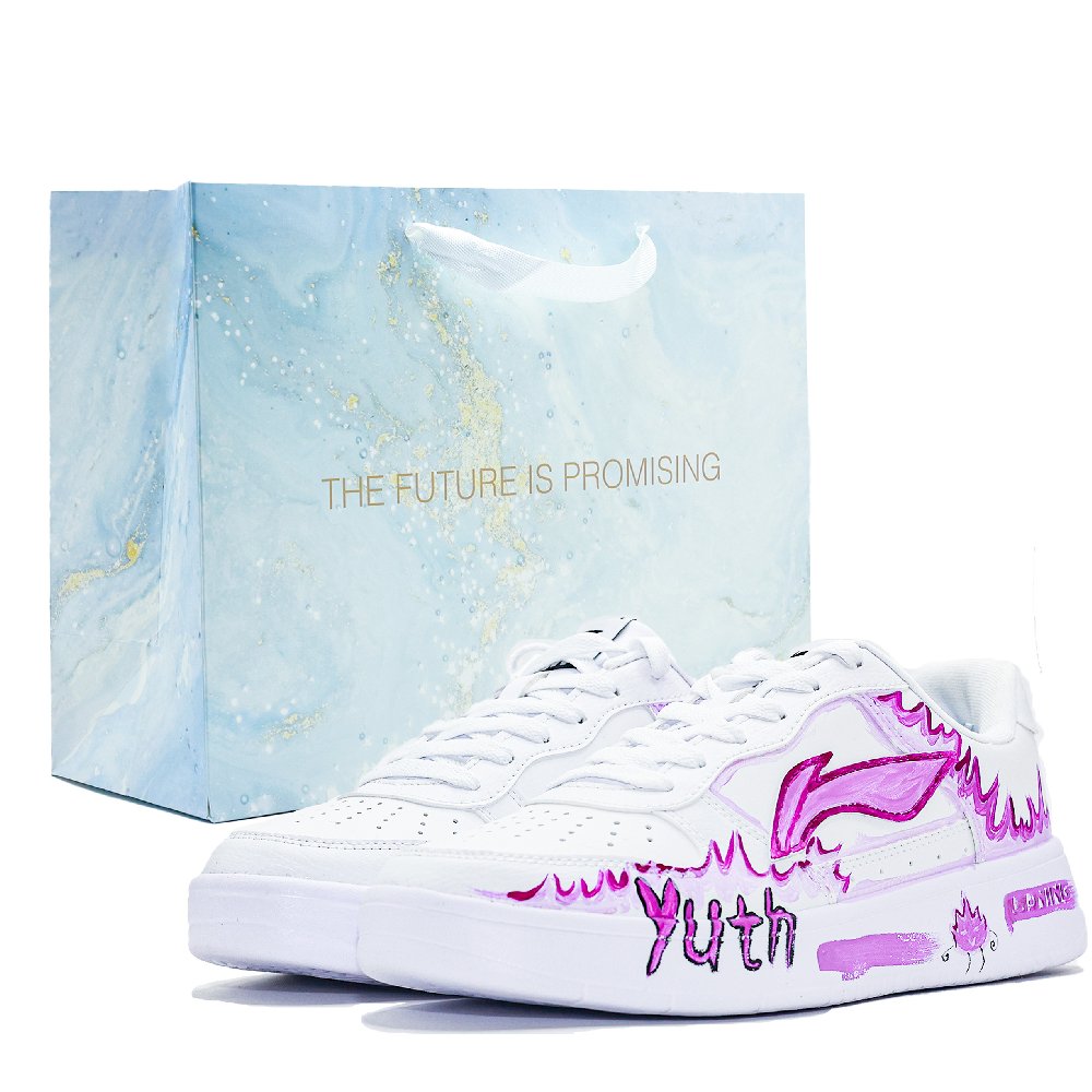 LiNing Pontoon Boats Slip Resistant, Abrasion Resistant, Breathable Low Top Skateboard Shoes Men's White Purple