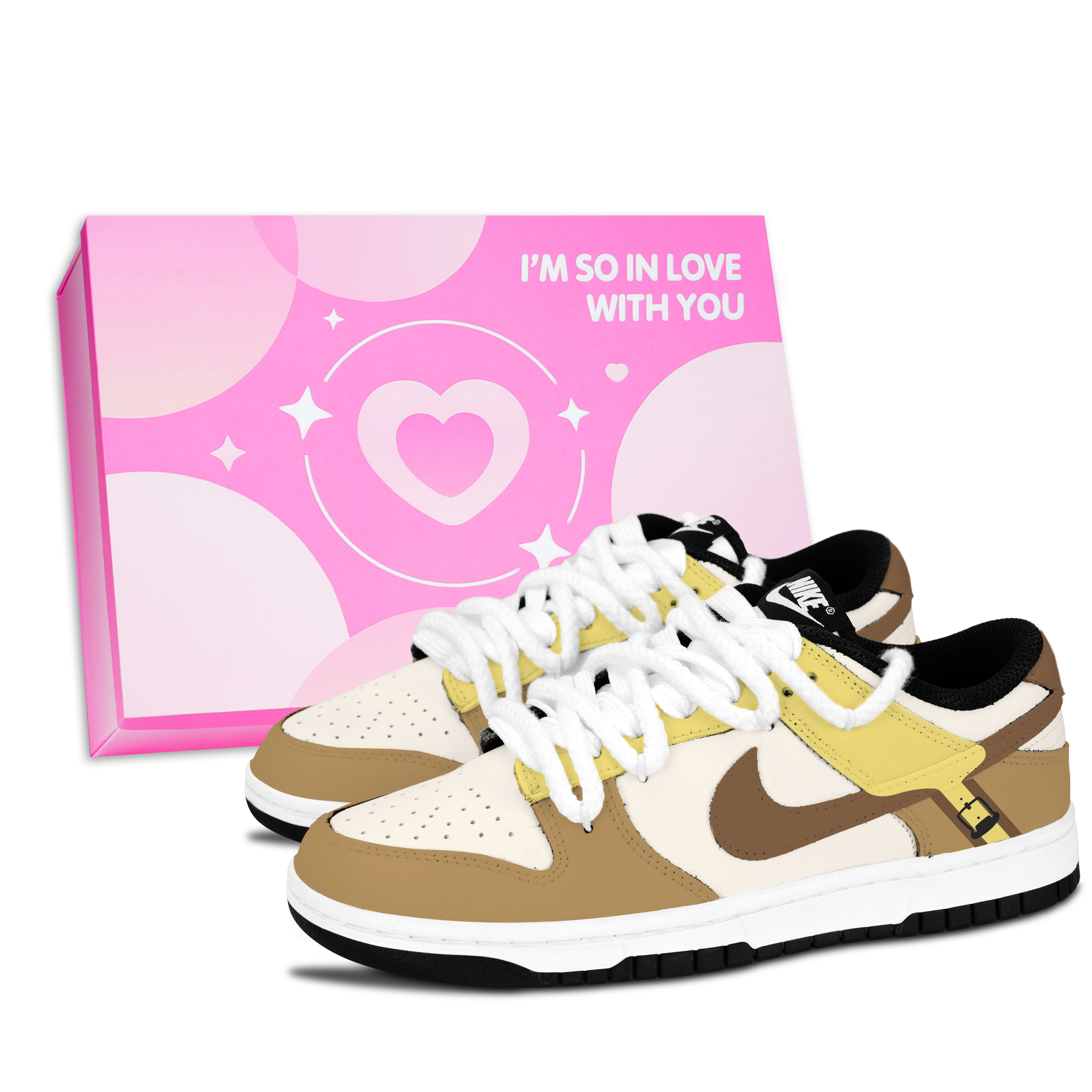 Nike Dunk Black White, Brown Yellow Belt Slip Resistant Abrasion Resistant Low top Skateboard Shoes Unisex Brown