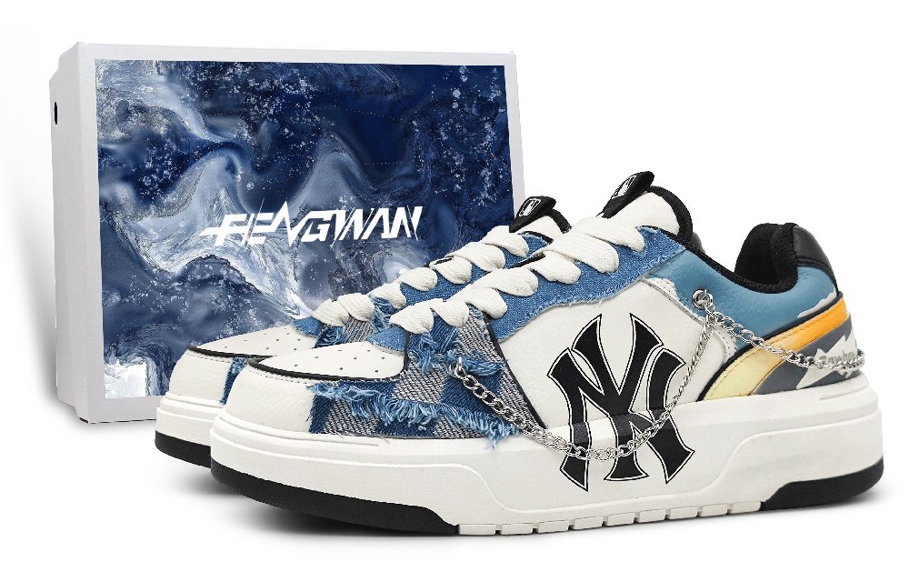 MLB New York Yankees Wear-Resistant Height Increasing Quick Dry Low-Top Skateboard Shoes Unisex Blue White