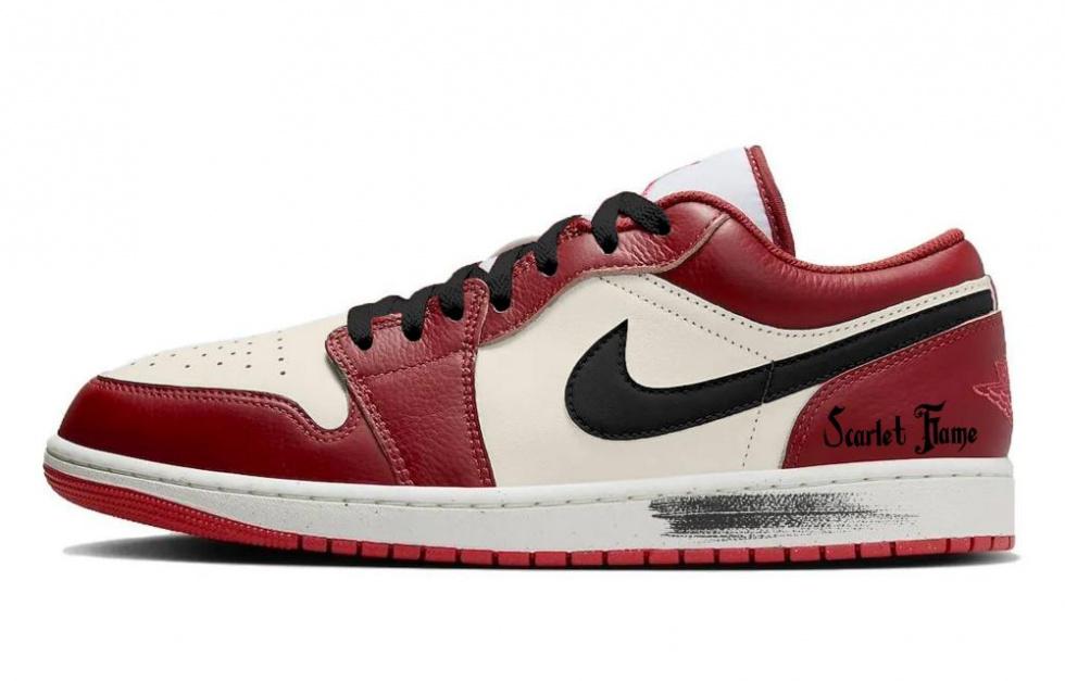 Jordan Air Jordan 1 Low Top Vintage Basketball Shoes Women's Beige Black Red