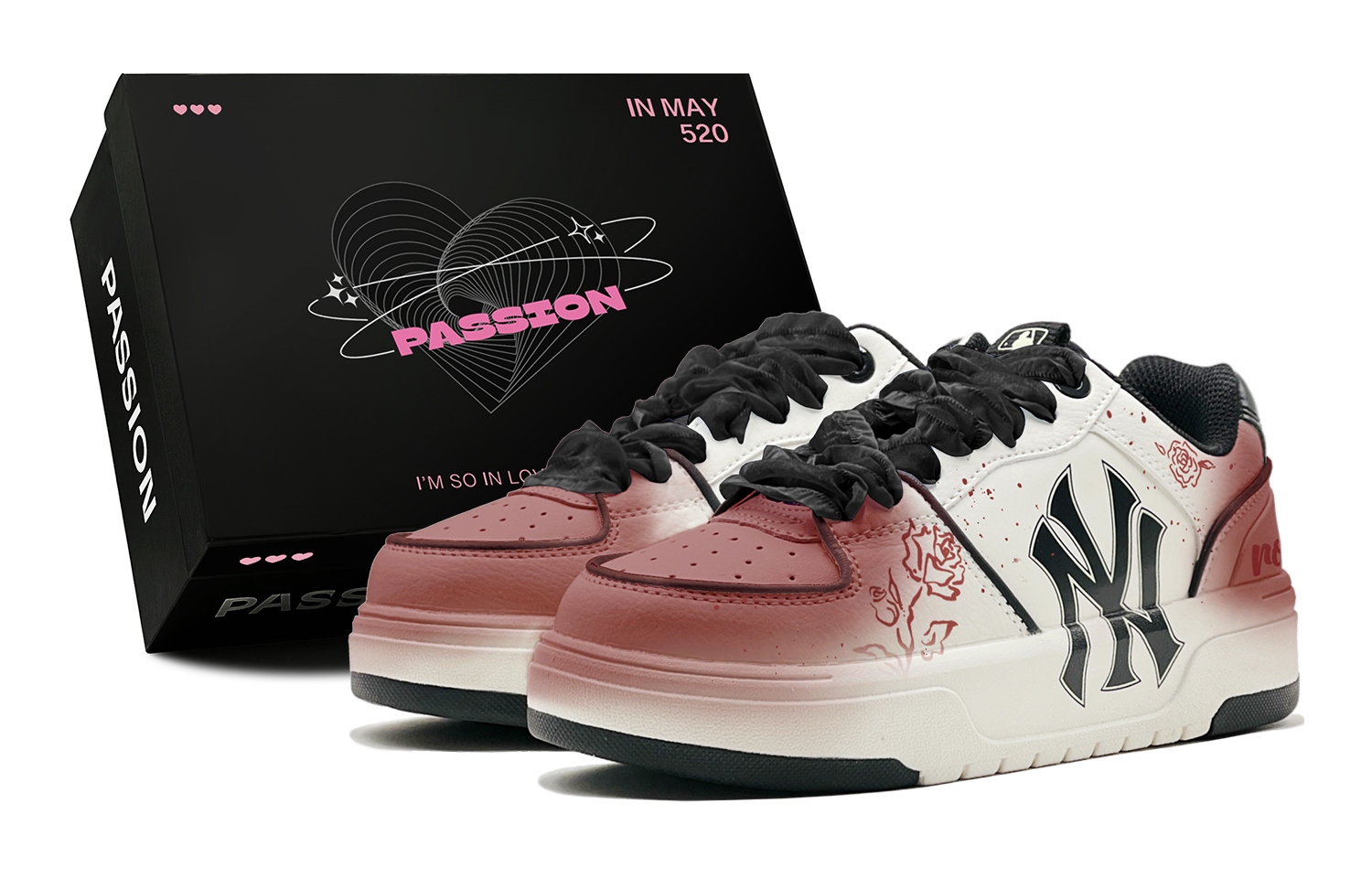 MLB Chunky Liner Romantic Red Rose Low-Top Skateboard Shoes Unisex Red Black