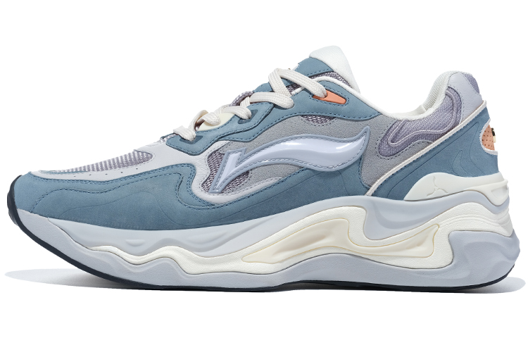 LI-NING 1990 Lava Anti-Slip Wear-Resistant Low-Top Sports Casual Shoes Men's Gray Blue