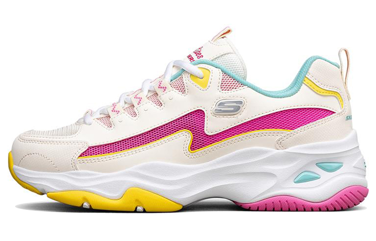 Skechers D'LITES 4.0 Low Top Casual Shoes Women's Pink White Yellow