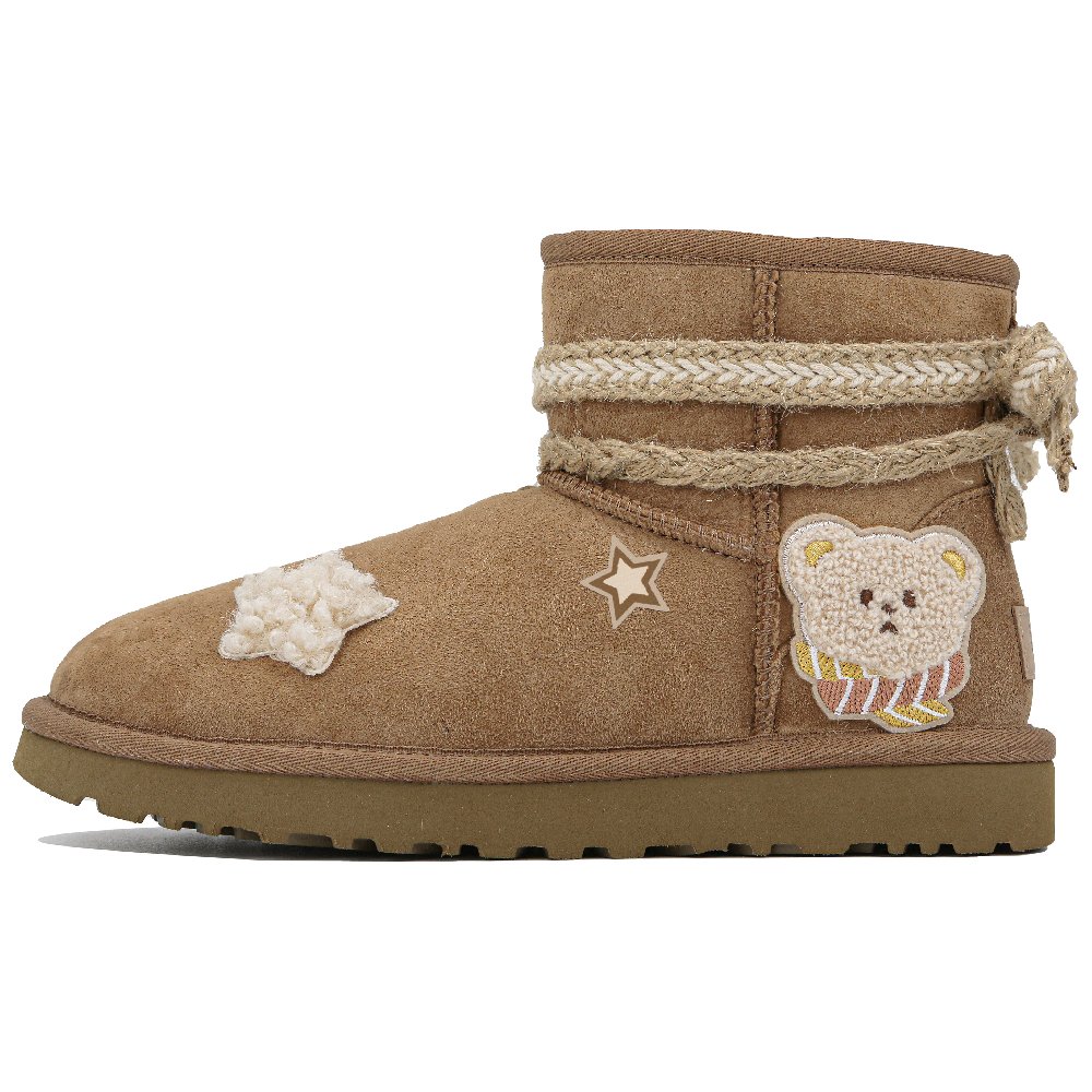 UGG CLASSIC MINI Plush Bear Short Snow Boots Women's Chestnut