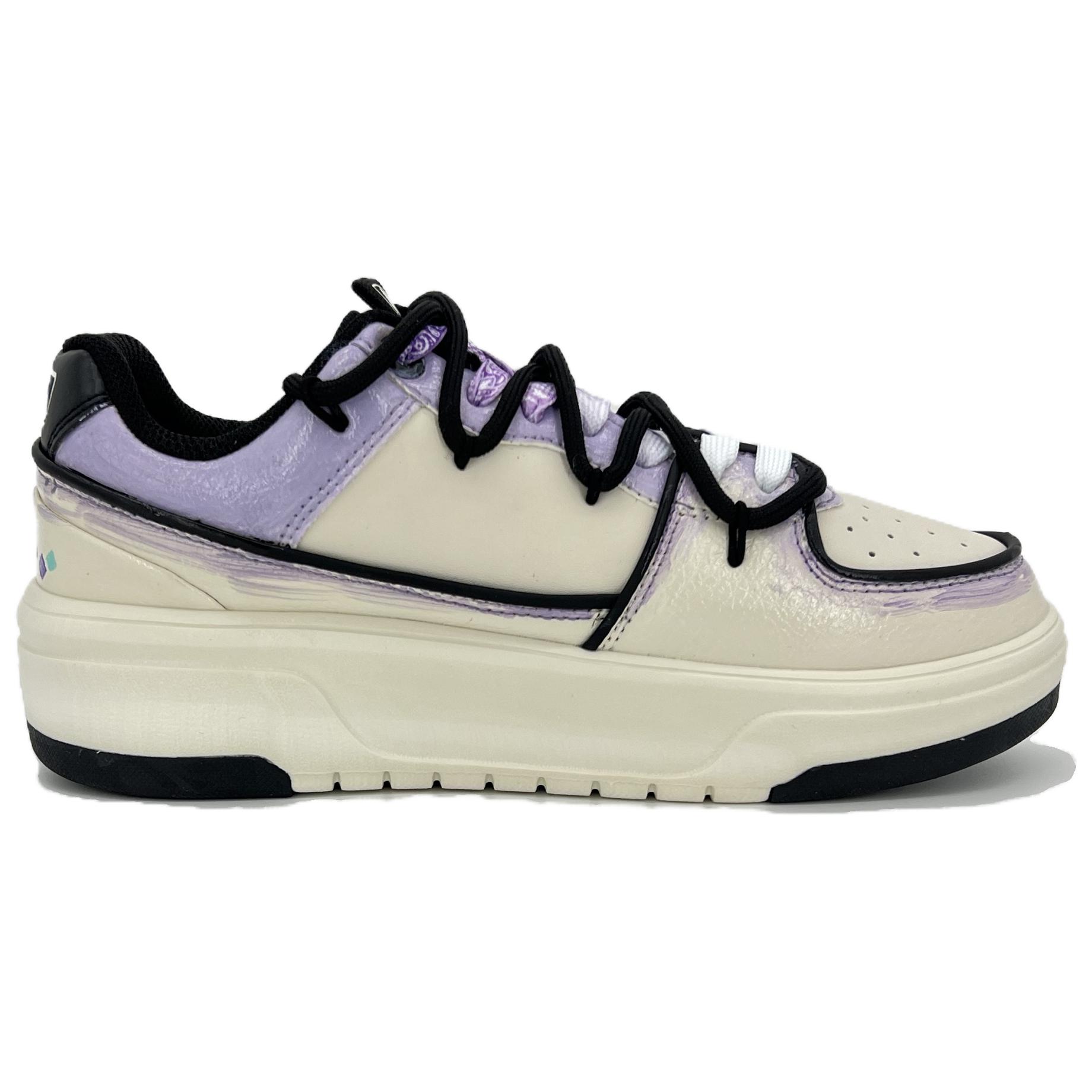 MLB Chunky Liner Anti Slip And Wear Resistant Height Increasing Low Top Skateboard Shoes Unisex White Purple