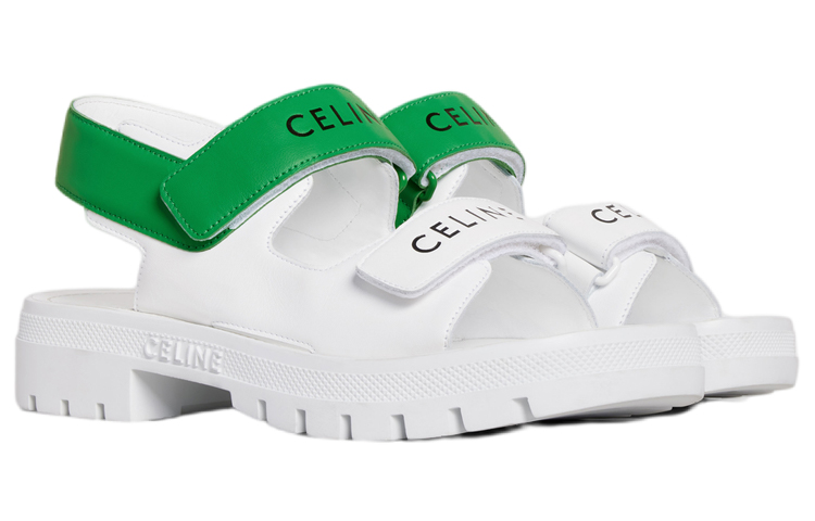 CELINE Leo Strap Sandals Women's White Green