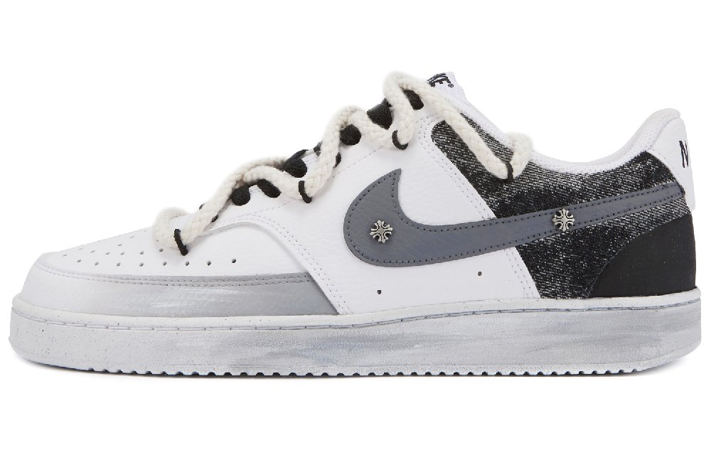 Nike Court Vision 1 Low Cro Card Slip-Resistant Breathable Low-Top Skateboard Shoes Men's Black White